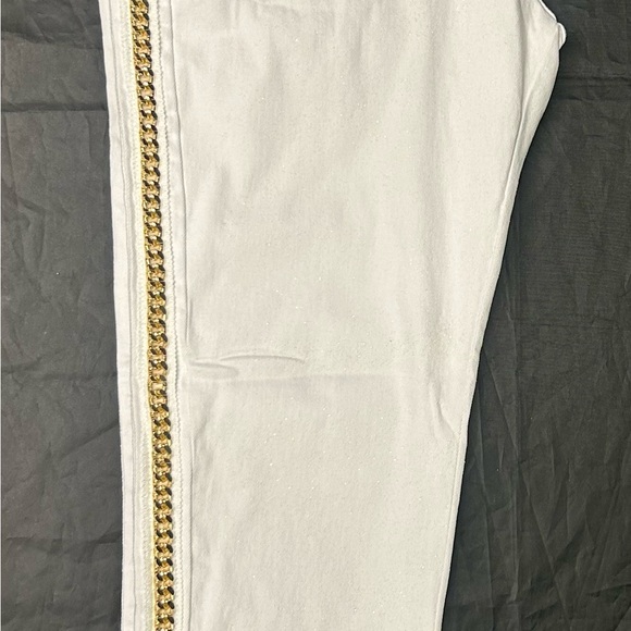 Barabas Jeans Mens 40 White Sparkly Glittery Gold Chain Stretch Denim 40x32  NEW - Picture 10 of 12